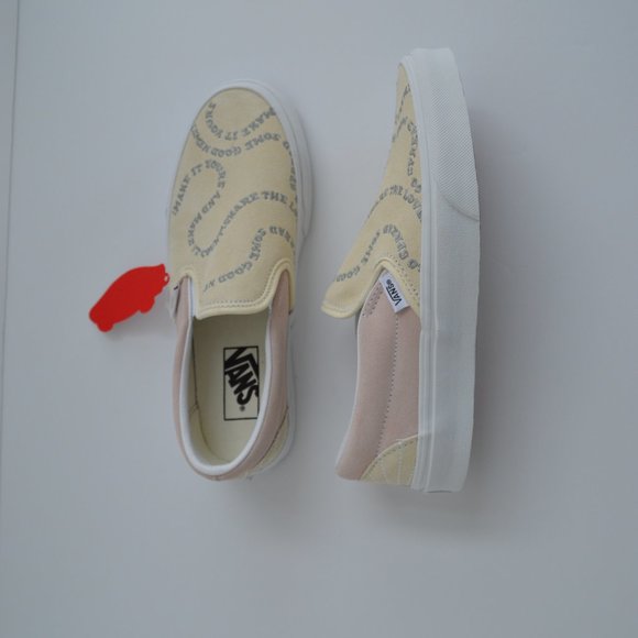 vans slip on embroiled suede and canvas sun pastel cream pink sneaker shoes nwt - Picture 1 of 8